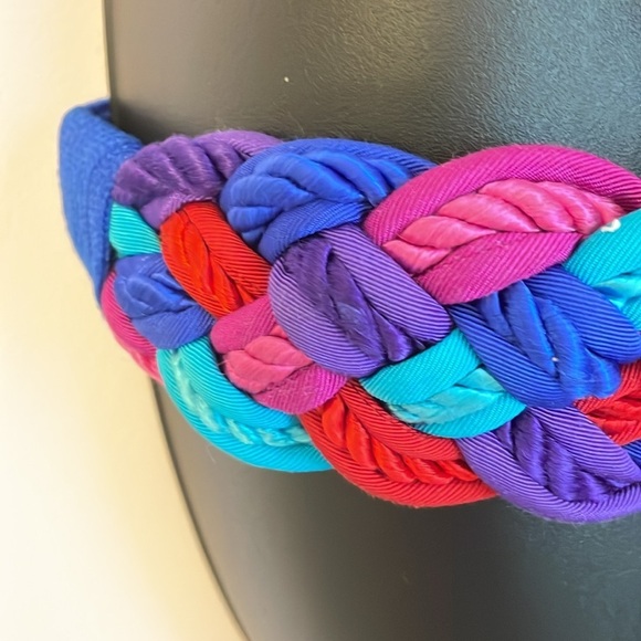 Talbots Vintage Braided Rope Fabric Blue Teal Purple Pink Stretch belt OS - Picture 4 of 16
